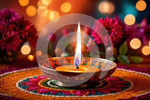 Diwali Deepavali traditional Indian cultural festive celebration, burning oil lamp