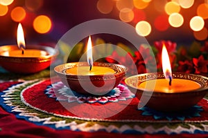 Diwali Deepavali traditional Indian cultural festive celebration, burning oil lamp