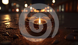 Diwali and Dipawali - Hindu festival of lights. A candle, a lantern on the road. Ai generative photo