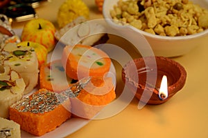 Diwali Diya and Traditional sweets for Diwali celebrations