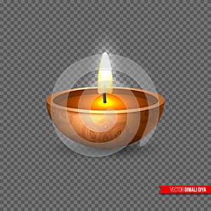 Diwali diya - oil lamp . Element for traditional Indian festival of lights. 3D realistic style on transparent background, i