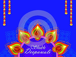 Diwali festival holiday design with Indian floral Rangoli style.Happy Diwali