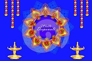 Diwali festival holiday design with Indian floral Rangoli style.Happy Diwali