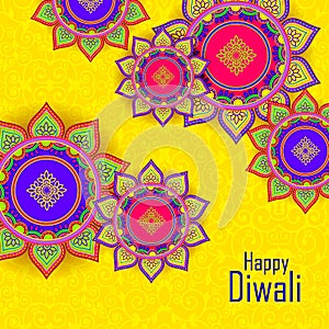 Diwali festival holiday design with Indian floral Rangoli style.Happy Diwali