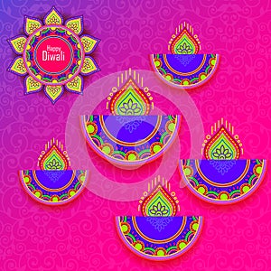 Diwali festival holiday design with Indian floral Rangoli style.Happy Diwali