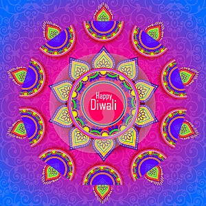 Diwali festival holiday design with Indian floral Rangoli style.Happy Diwali