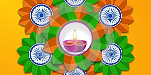 Diwali festival of light with oil lamp and mandala rangoli ashoka wheel greeting decoration