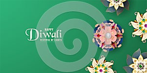 Diwali is festival of lights of Hindu for invitation background, web banner, advertisement. 3D Vector illustration design in paper