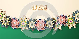 Diwali is festival of lights of Hindu for invitation background, web banner, advertisement. 3D Vector illustration design in paper