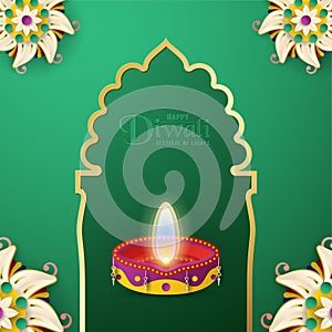 Diwali is festival of lights of Hindu for invitation background, web banner, advertisement. 3D Vector illustration design in paper