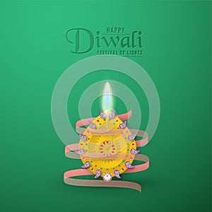 Diwali is festival of lights of Hindu for invitation background, web banner, advertisement. 3D Vector illustration design in paper