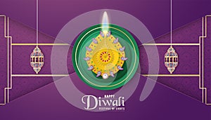 Diwali is festival of lights of Hindu for invitation background, web banner, advertisement. 3D Vector illustration design in paper