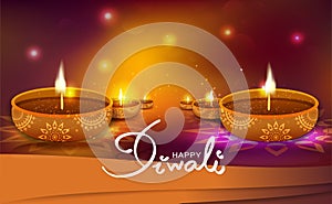 Diwali, gold light way sparkle shining festival celebration, oil candle lamp decoration, Hindu and muslim, perspective background