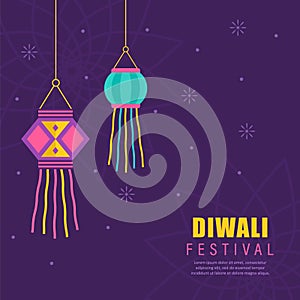 Diwali greeting banner. Holiday background for celebration Indian festival of lights. Vector illustration in flat