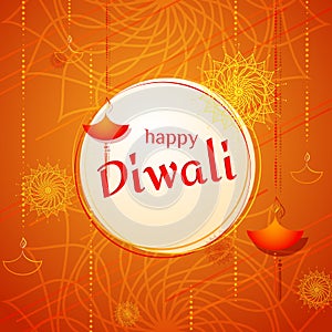 Diwali Holiday Banner of burning diya on Happy Diwali Holiday bright background for light festival of India Creative banner design