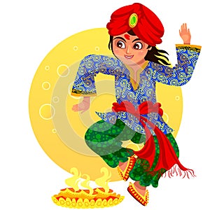 Diwali holiday and boy showing ritula dance