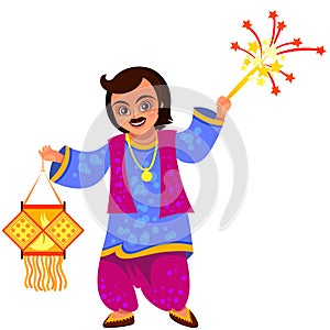 Diwali holiday celebration and man with lantern