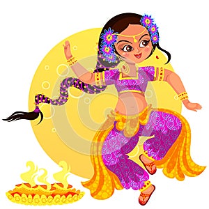 Diwali holiday and girl showing ritula dance