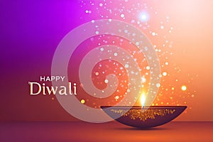 Diwali lamp glows with warm light and sparkling celebration lights