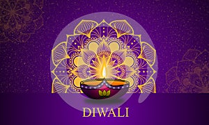 Diwali lamp with mandala and glitters