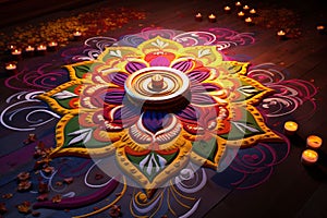 Diwali rangoli design incorporating auspicious