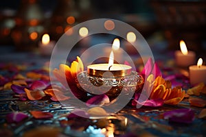 Diwali\'s luminous candle, surrounded by lively decorations, igniting the festive spirit