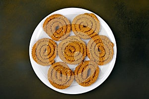 Diwali snacks, Chakali or Murukku is an Indian festival food