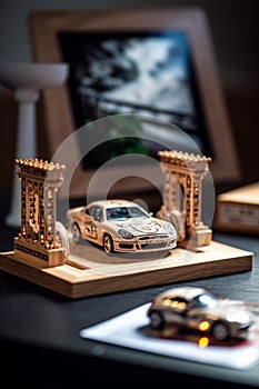 DIY Car-Themed Wooden Photo Frame on Dark Table