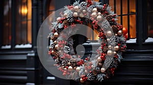 DIY Christmas wreath ideas. Outdoor Christmas wreath for doors. Large exterior Christmas wreath holiday decorations