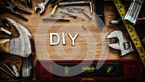 DIY Do It Yourself in Wooden Letters and Tools