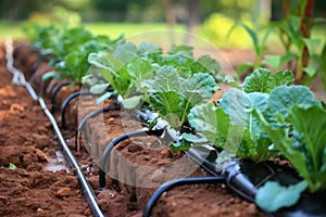 diy drip irrigation system in a vegetable garden