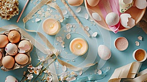 DIY Easter Candle Holder Project with Eggshells and Ribbons