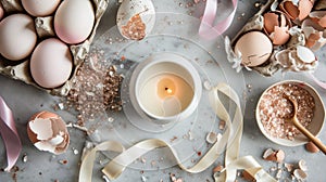 DIY Easter Candle Holder Project with Eggshells and Ribbons