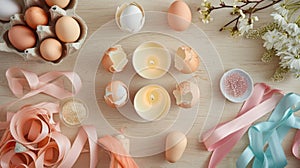 DIY Easter Candle Holder Project with Eggshells and Ribbons