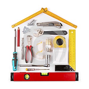 DIY - home renovation and improvement tools on white