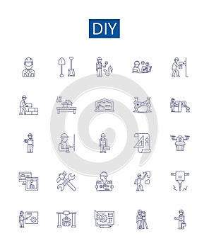 Diy line icons signs set. Design collection of DIY, Crafting, Homeimprovement, Repairs, Upcycling, Modification