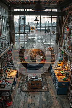 DIY makers workshop with tools organized on pegboards8K