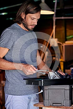 DIY man in his home workshop