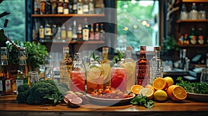 diy mocktail station, set up a mocktail bar with a variety of ingredients and garnishes to craft custom drinks and