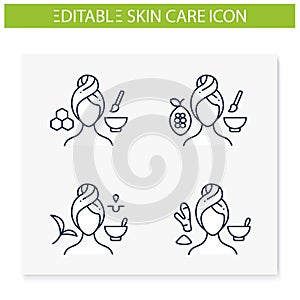 DIY natural skincare line icons set