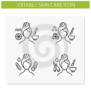 DIY natural skincare line icons set