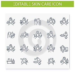 DIY natural skincare line icons set