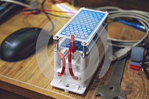 DIY Ozone Generator, ozonizer. Heavy Duty Ozone Generator DIY with Blue Plates Treatment. Selective focus