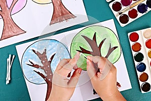 Diy paper tree four seasons summer, autumn, winter, spring. Tree 4 season. Childrens creativity