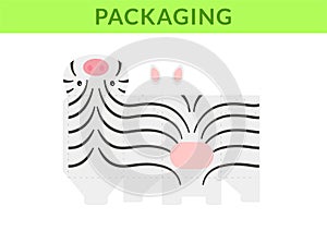 DIY party favor box for birthdays, baby showers with cute zebra for sweets, candies, small presents, bakery. Retail box blueprint