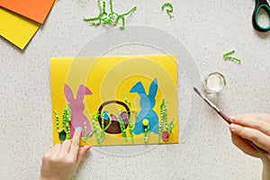 DIY postcard step by step. Crafts concept for kids. happy easter