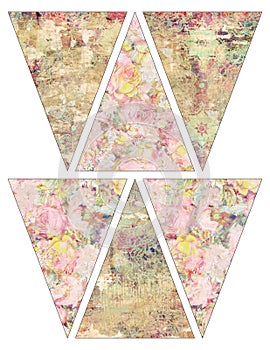 DIY Printable shabby chic Vintage style banner bunting garland flags with vintage pink and yellow roses