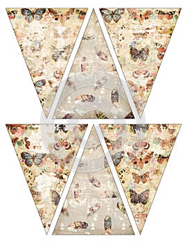 DIY Printable Vintage style banner bunting garland flags with butterflies and feathers