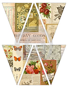 DIY Printable Vintage style banner bunting garland flags with collaged old magazines