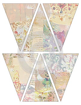 DIY Printable Vintage style banner bunting garland flags with collaged vintage wallpaper